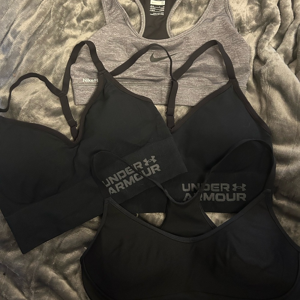 Nike and Under Armour Black and Gray Sports Bras. Womens small. Like new.